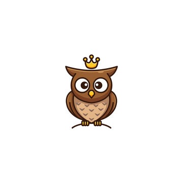 adorable baby owl king cartoon logo design