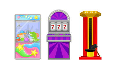 Arcade Machine or Amusement Machine as Coin-operated Entertainment Machine Vector Set