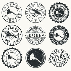 Eritrea Set of Stamps. Travel Stamp. Made In Product. Design Seals Old Style Insignia.