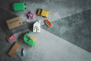 Fototapeta premium Top view many of lifestyle items on stone background