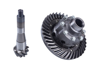 Rear axle differential Assembly with main pair of 9 teeth Russian car shaft isolated on a white...