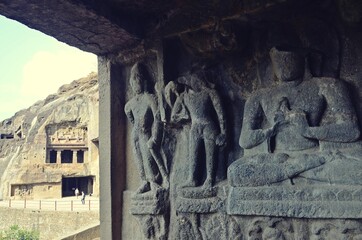  Sculptures at Ellora caves ,UNESCO world heritage site near Aurangabad, Maharashtra, India