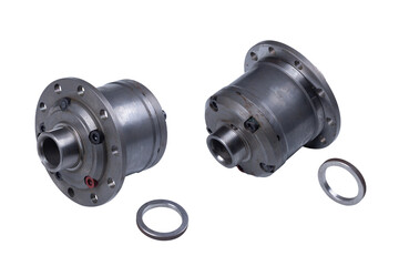 Rear axle differential Assembly with main pair of 9 teeth Russian car shaft isolated on a white background