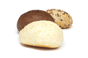 bakery products made from three types of flour on a white isolated background