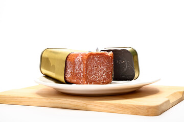 Metal corned beef tin isolated on a white background