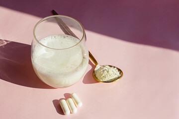 Collagen or protein powder in a glass