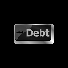 Computer keyboard key debt word, business concept