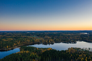 Aerial photo of dawn on lake