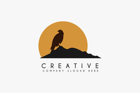 Falcon Eagle in peak logo design vector illustration. Falcon in peak icon. Usable for Business and Animal wildlife Logos, Isolated on white background