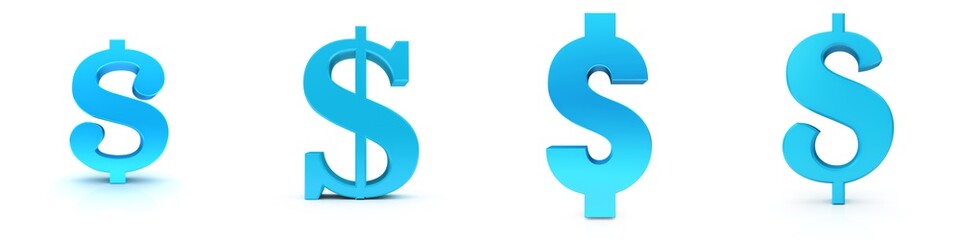 3d Dollar sign light blue symbols icon set us-dollar currency money cash mark isolated on white background