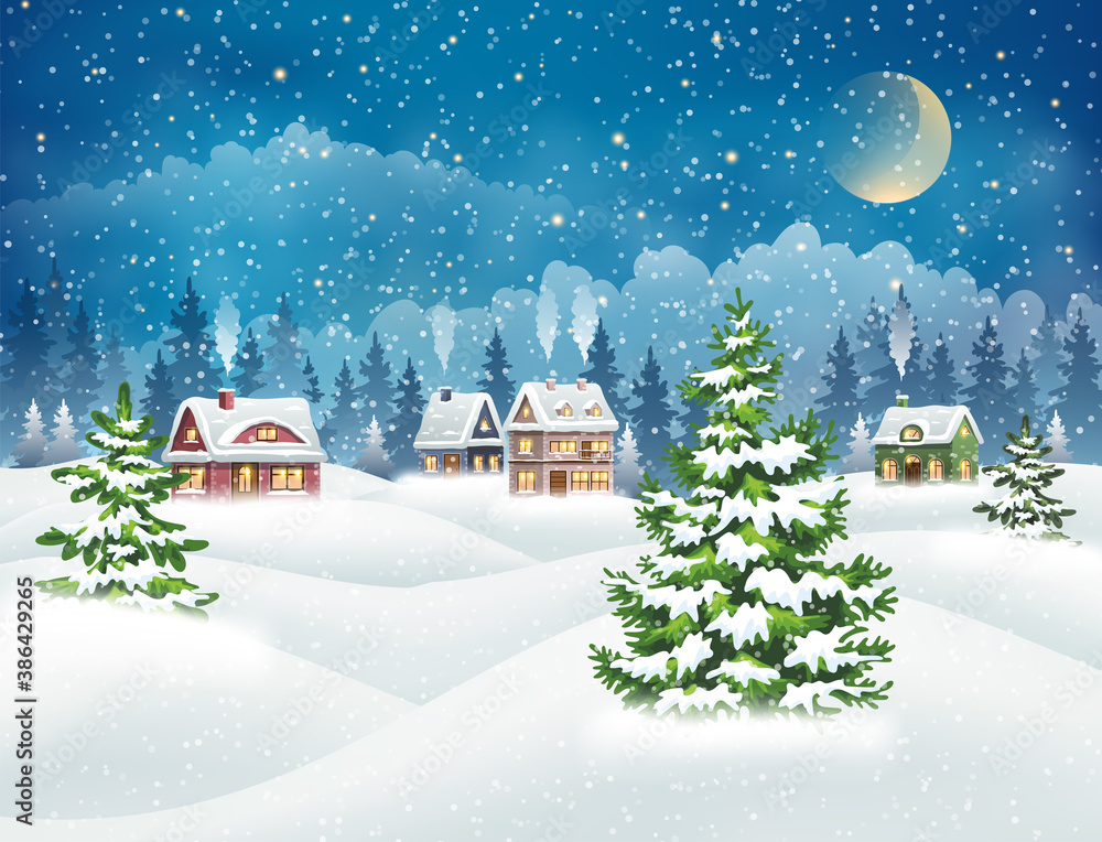 Poster Winter snow covered village