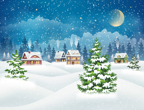 Winter snow covered village