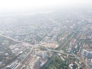 aerial view of autumn town