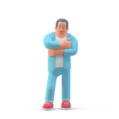 Fototapeta premium Man standing with folded hands on white background Man standing with folded hands on white background 3D illustration