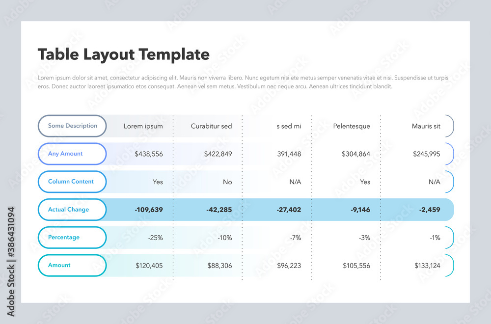 Poster Simple business table layout. Flat design, easy to use for your website or presentation.