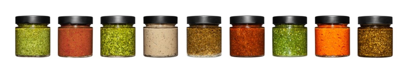 different color and taste sauces jars and dips