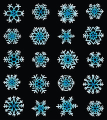 Vector image of set various abstract decorative christmas snowflakes