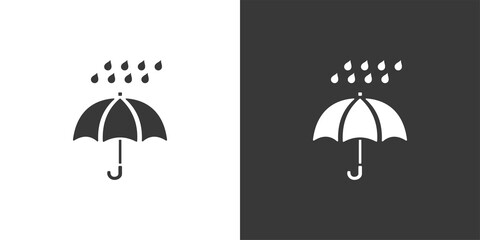 Umbrella and very heavy rain. Isolated icon on black and white background. Weather vector illustration