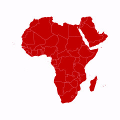 High Detailed Red Map of Africa on White isolated background, Vector Illustration EPS 10