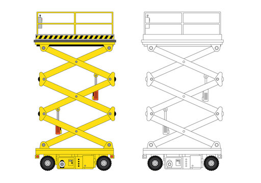 mechanical hydraulic boom lift diagram in color and outline