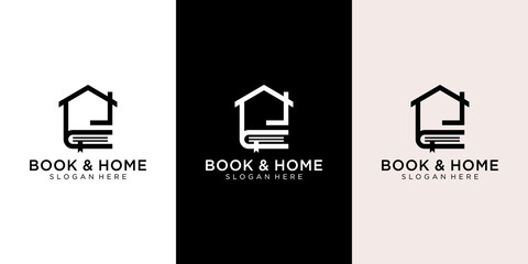 illustration logo combination from book and home logo design concept