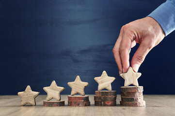concept image of setting a five star goal. increase rating or ranking, evaluation and classification idea