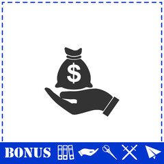 Open Palm Hold Money Bag icon flat