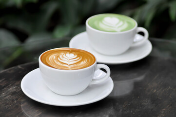 coffee , hot cofffee and milk green tea