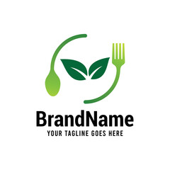 vegan food with leaf spoon and fork logo icon vector template.