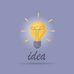 The light bulb is on. Vector illustration of incandescent lamp. The concept of creative and unique new idea, innovation.