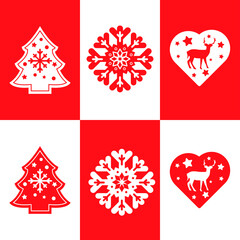 Vector set of Christmas toys. Christmas decorations for the new year. Flat christmas toys on christmas tree