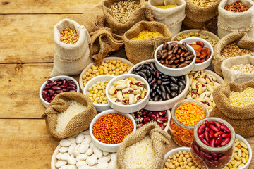 Assorted different types of beans and cereals grains