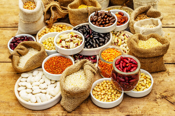 Assorted different types of beans and cereals grains