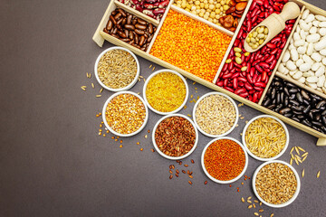 Assorted different types of beans and cereals grains