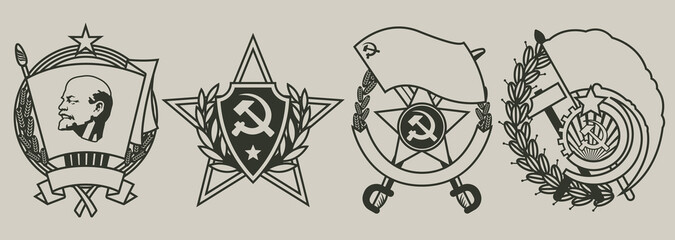 Old Soviet Orders, Medals, Badges, Hammer and Sickle, Lenin, Red Flag