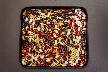 Assorted different types of beans baking sheet