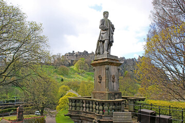 Allan Ramsay  Monument and Edinburgh Castle, Scotland