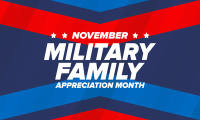 Fototapeta na wymiar National Military Family Month in United States. Celebrate annual in November. Thank you for military family. Patriotic american elements. Poster, card, banner, background. Vector illustration