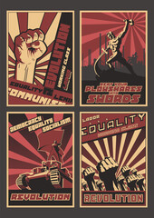 Obraz premium Revolution, Equality, Labor! Old Soviet Propaganda Posters Stylization