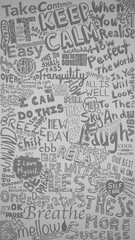 Grey doodle phone wallpaper with calming quotes