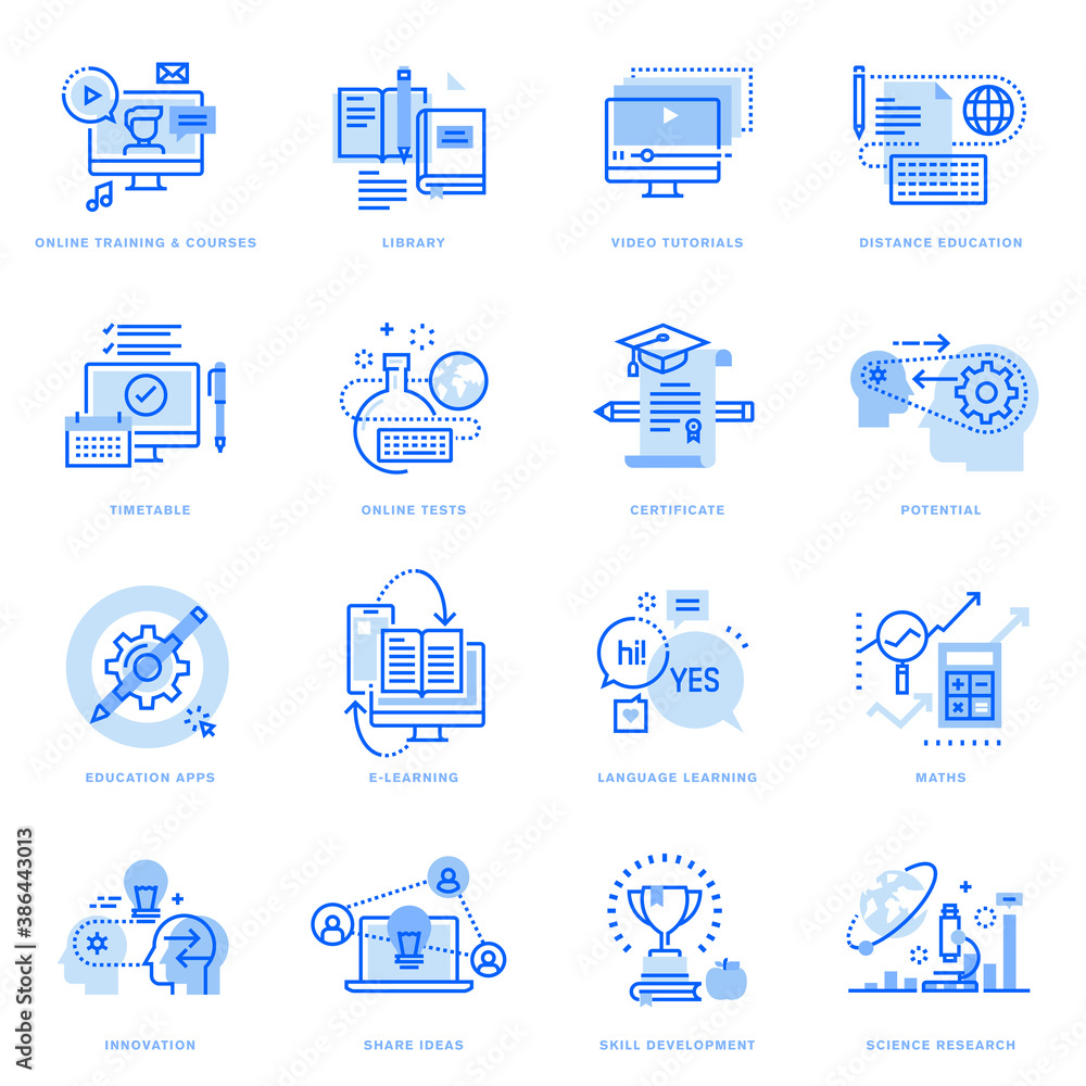 Aufkleber set of flat line icons of distance education and online learning. vector concepts for website and ap