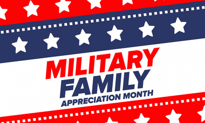 National Military Family Month in United States. Celebrate annual in November. Thank you for military family. Patriotic american elements. Poster, card, banner, background. Vector illustration