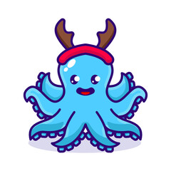 Cute octopus with Christmas costume and decoration