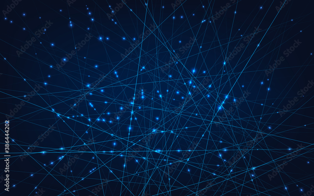 Poster neural networks. lines and nodes connected into cells computer web. artificial intelligence and deep