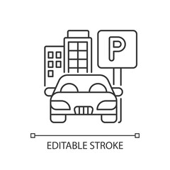 Parking spot pixel perfect linear icon. Lot for automobiles near home. Garage area service. Thin line customizable illustration. Contour symbol. Vector isolated outline drawing. Editable stroke