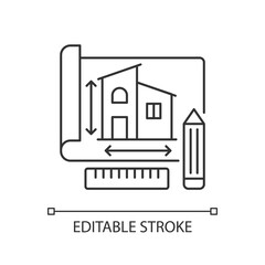 Fototapeta premium Building plan pixel perfect linear icon. Engineering draft for house. Blueprint of house. Thin line customizable illustration. Contour symbol. Vector isolated outline drawing. Editable stroke