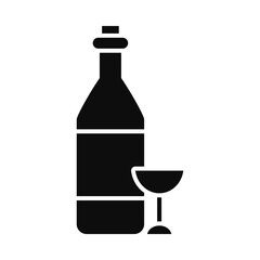 wine bottle and glass icon, silhouette style