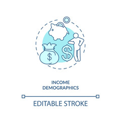 Income demographics concept icon. Social media demographics idea thin line illustration. Social media channels. Making money. Monetization. Vector isolated outline RGB color drawing. Editable stroke