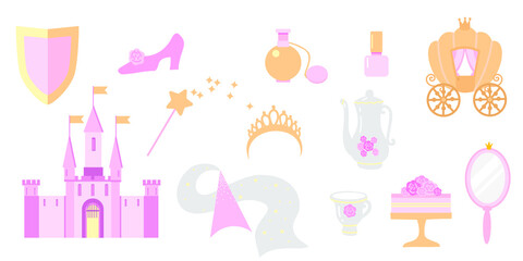 princess accessories with carriage on the white background
