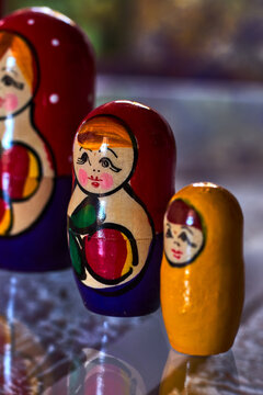 Traditional Russian dolls, in bright colors and different sizes